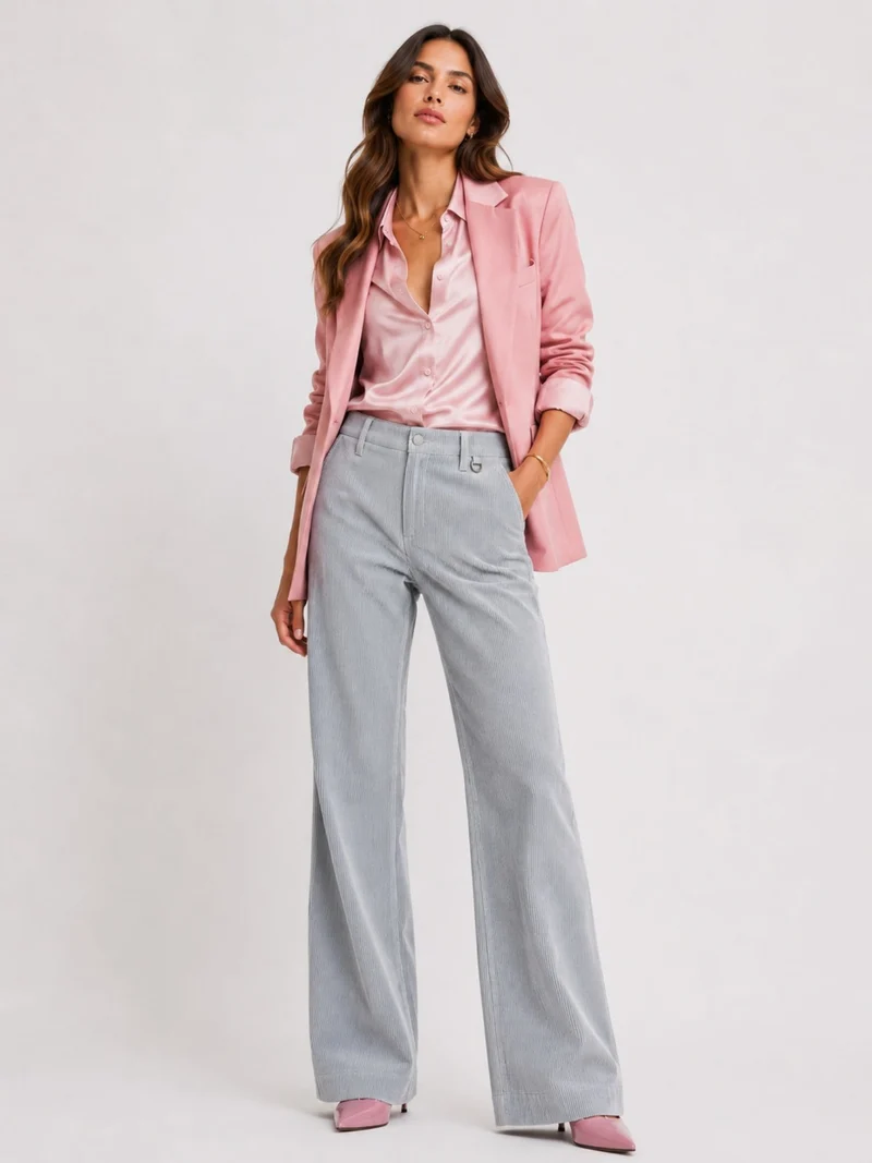 MAC JEANS - PALAZZO CORDUROY, High-Waist, Plantinum Grey