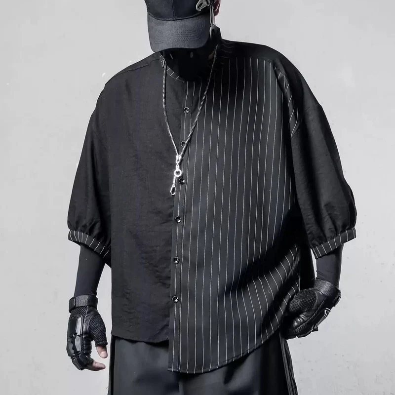 Herren Techwear Asymmetrisches Nadelstreifen-Hemd mit lockerer Passform