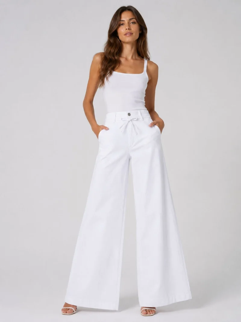 MAC - WENDY, Palazzo, Ultra Light Denim, High Waist, White Denim